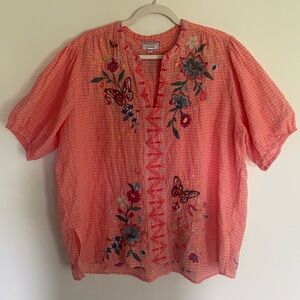 Johnny Was Workshop Olinda Puff Sleeve Effortless Blouse size XL